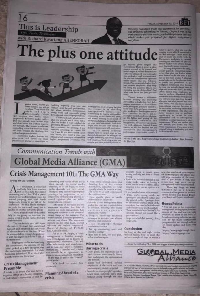 Crisis Management..101 The GMA Way.. BFT
